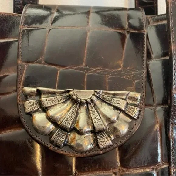 Vintage Neiman Marcus Dark Brown Crocodile-Embossed Leather Tote Bag - Picture 4 of 8